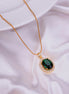 Oval Halo Design Gold Plated Pendant with chain-Crystal Green