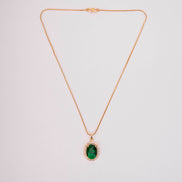 Oval Halo Design Gold Plated Pendant with chain-Crystal Green