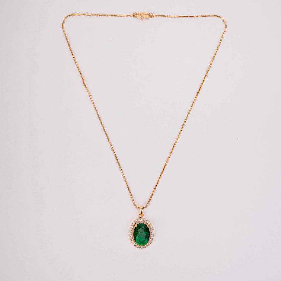 Oval Halo Design Gold Plated Pendant with chain