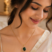 Oval Halo Design Gold Plated Pendant with chain
