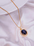 Oval Halo Design Gold Plated Pendant with chain-Crystal Blue