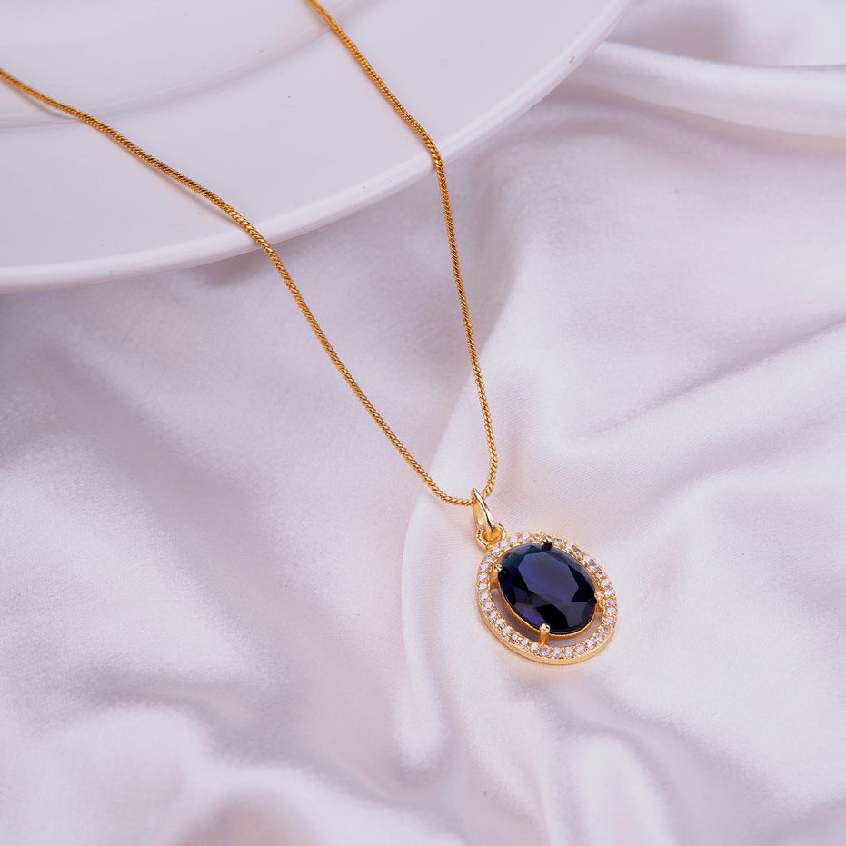 Oval Halo Design Gold Plated Pendant with chain