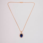 Oval Halo Design Gold Plated Pendant with chain-Crystal Blue