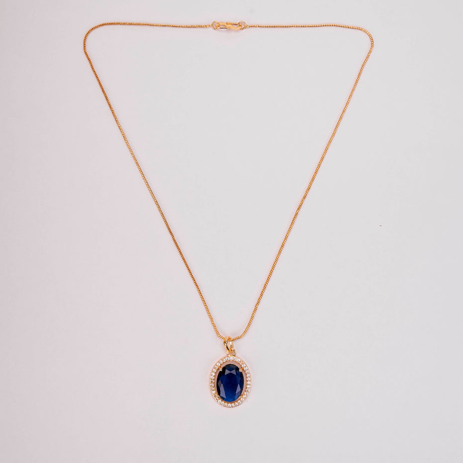 Oval Halo Design Gold Plated Pendant with chain