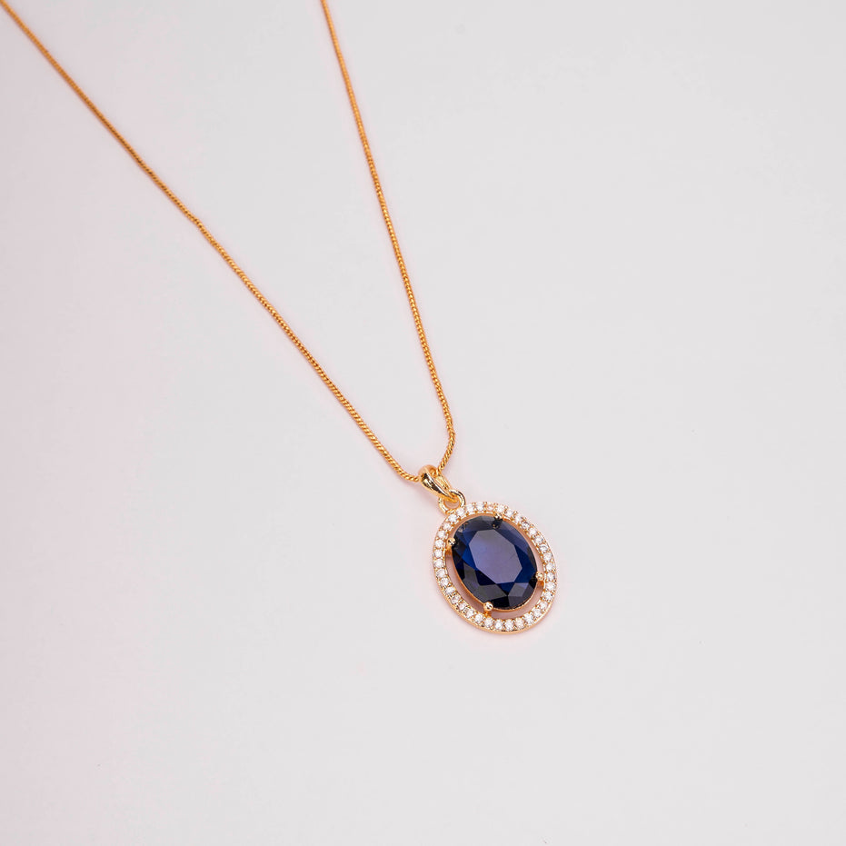 Oval Halo Design Gold Plated Pendant with chain