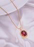 Oval Halo Design Gold Plated Pendant with chain-Crystal Red