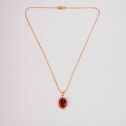 Oval Halo Design Gold Plated Pendant with chain-Crystal Red