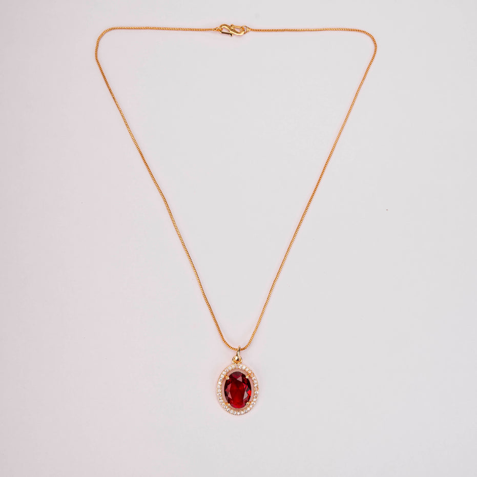 Oval Halo Design Gold Plated Pendant with chain