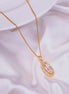 Elongated Oval Halo Design Gold Plated Pendant with chain