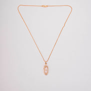 Elongated Oval Halo Design Gold Plated Pendant with chain