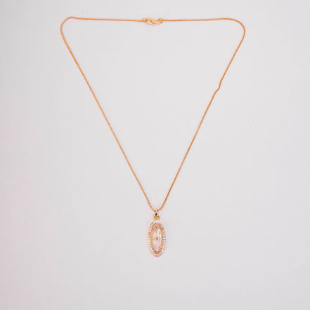 Elongated Oval Halo Design Gold Plated Pendant with chain