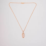 Elongated Oval Halo Design Gold Plated Pendant with chain
