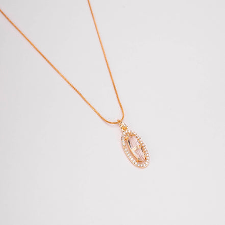 Elongated Oval Halo Design Gold Plated Pendant with chain