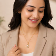 Elongated Oval Halo Design Gold Plated Pendant with chain