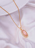 Elongated Oval Halo Design Gold Plated Pendant with chain-Mint Pink