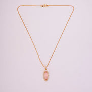 Elongated Oval Halo Design Gold Plated Pendant with chain-Mint Pink