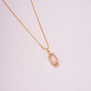 Elongated Oval Halo Design Gold Plated Pendant with chain