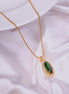 Elongated Oval Halo Design Gold Plated Pendant with chain-Crystal Green
