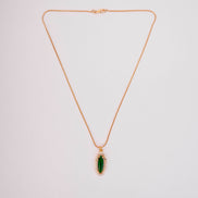 Elongated Oval Halo Design Gold Plated Pendant with chain-Crystal Green