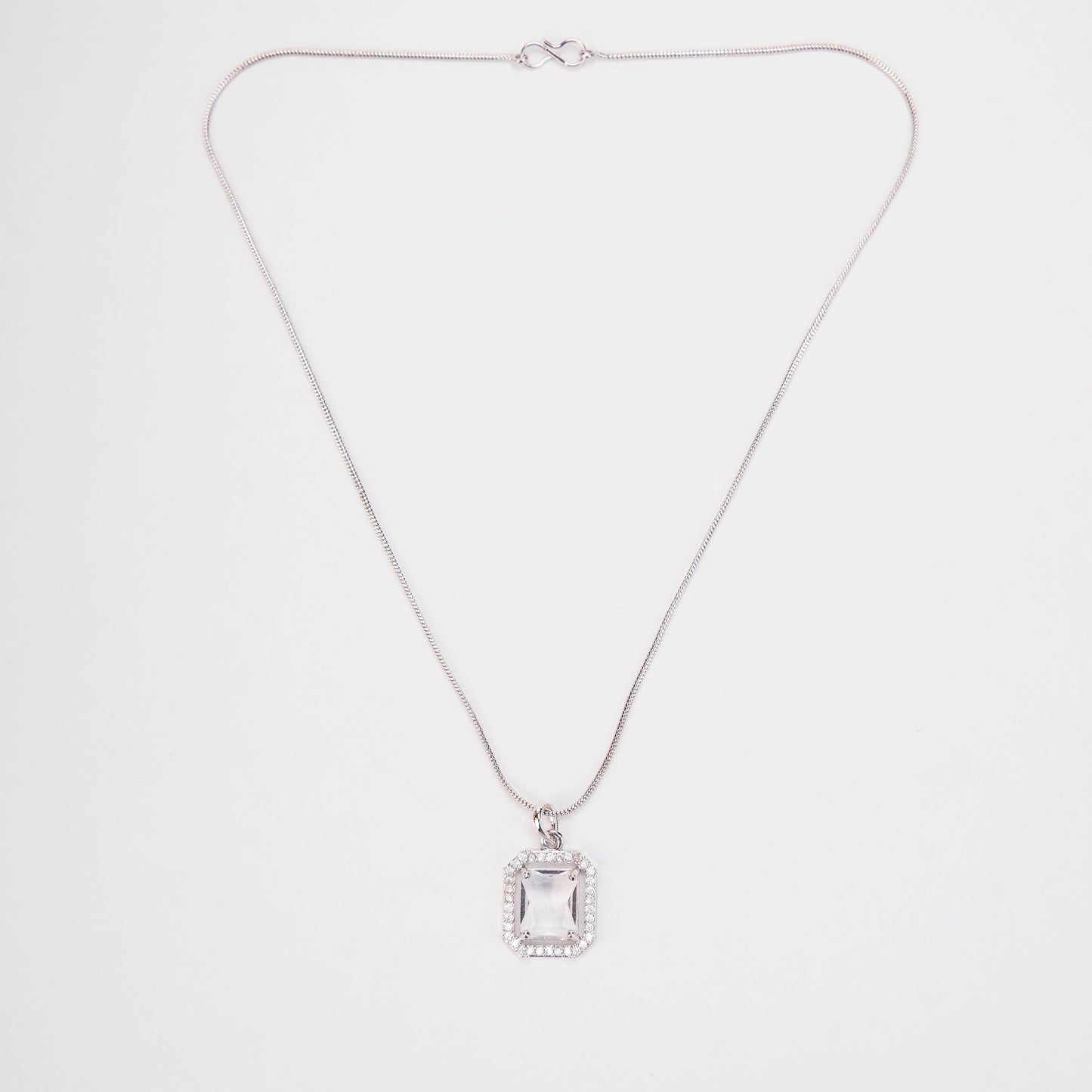 Rhodium Plated Octagon Stone Pendant with chain