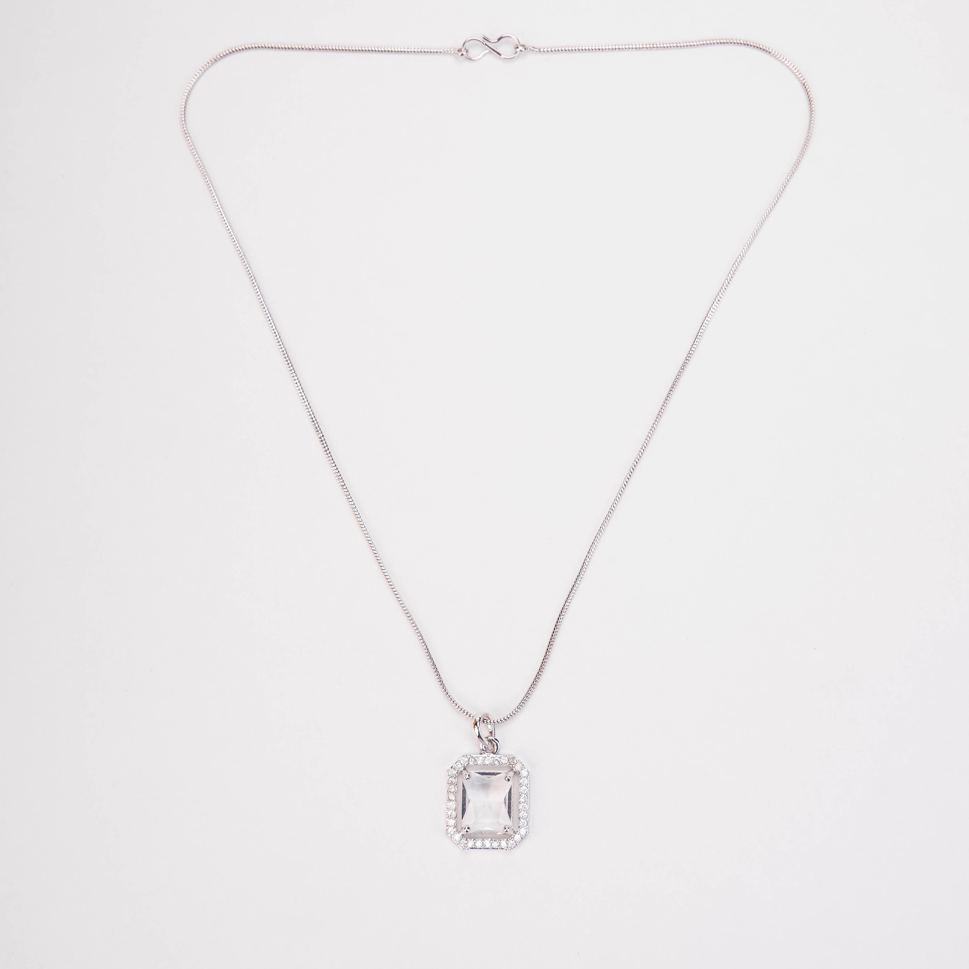 Rhodium Plated Octagon Stone Pendant with chain