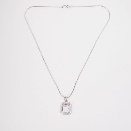Rhodium Plated Octagon Stone Pendant with chain