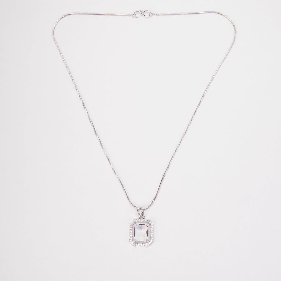 Rhodium Plated Octagon Stone Pendant with chain