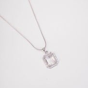 Rhodium Plated Octagon Stone Pendant with chain