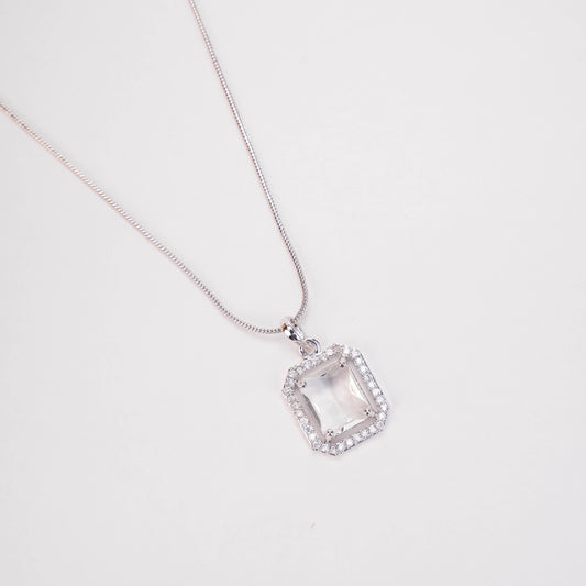 Rhodium Plated Octagon Stone Pendant with chain