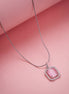 Rhodium Plated Octagon Stone Pendant with chain-Mint Pink