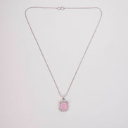 Rhodium Plated Octagon Stone Pendant with chain-Mint Pink