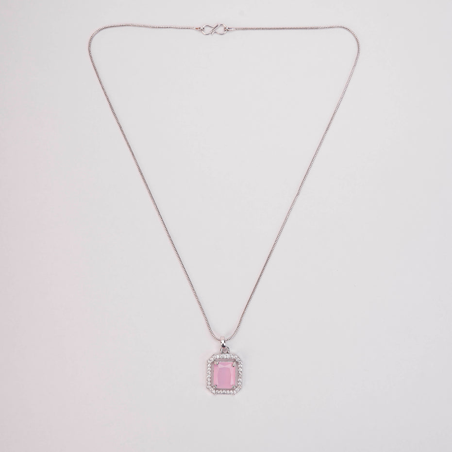 Rhodium Plated Octagon Stone Pendant with chain