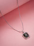 Rhodium Plated Octagon Stone Pendant with chain-Crystal Green
