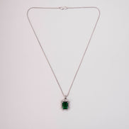 Rhodium Plated Octagon Stone Pendant with chain-Crystal Green