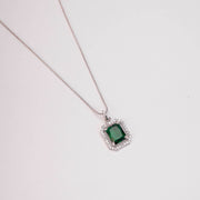 Rhodium Plated Octagon Stone Pendant with chain