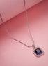 Rhodium Plated Octagon Stone Pendant with chain-Crystal Blue