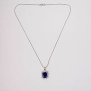 Rhodium Plated Octagon Stone Pendant with chain-Crystal Blue