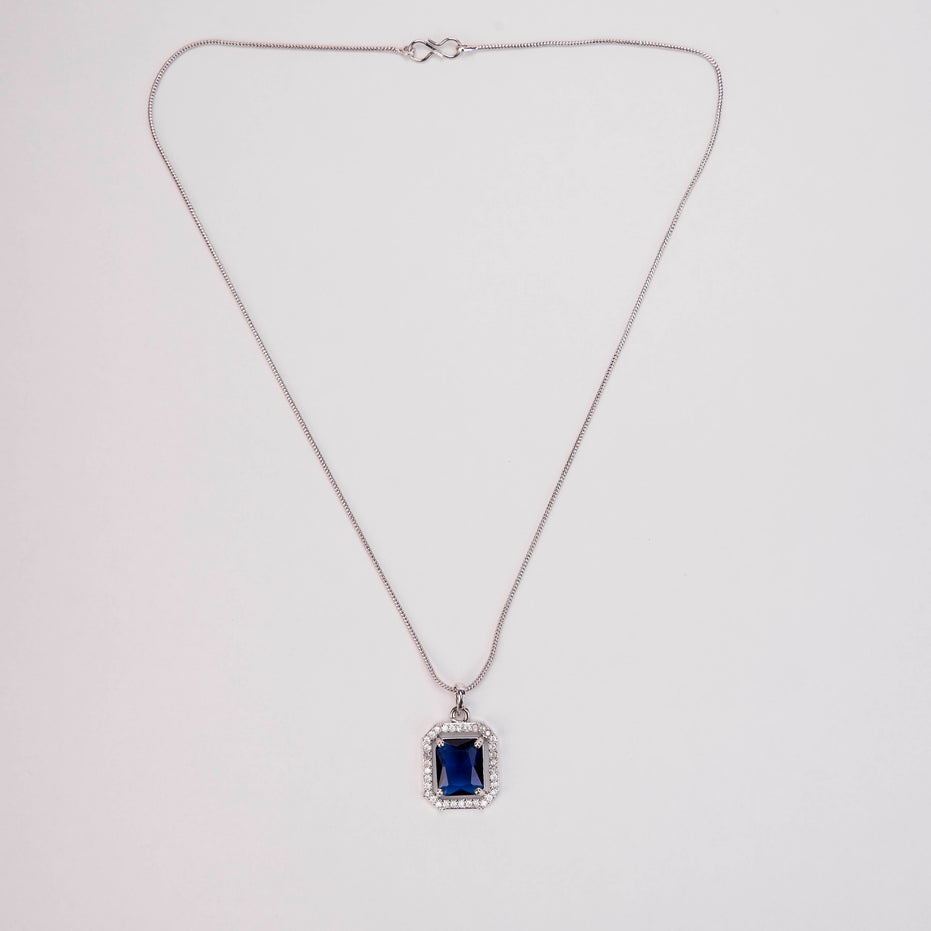 Rhodium Plated Octagon Stone Pendant with chain