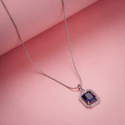 Rhodium Plated Octagon Stone Pendant with chain