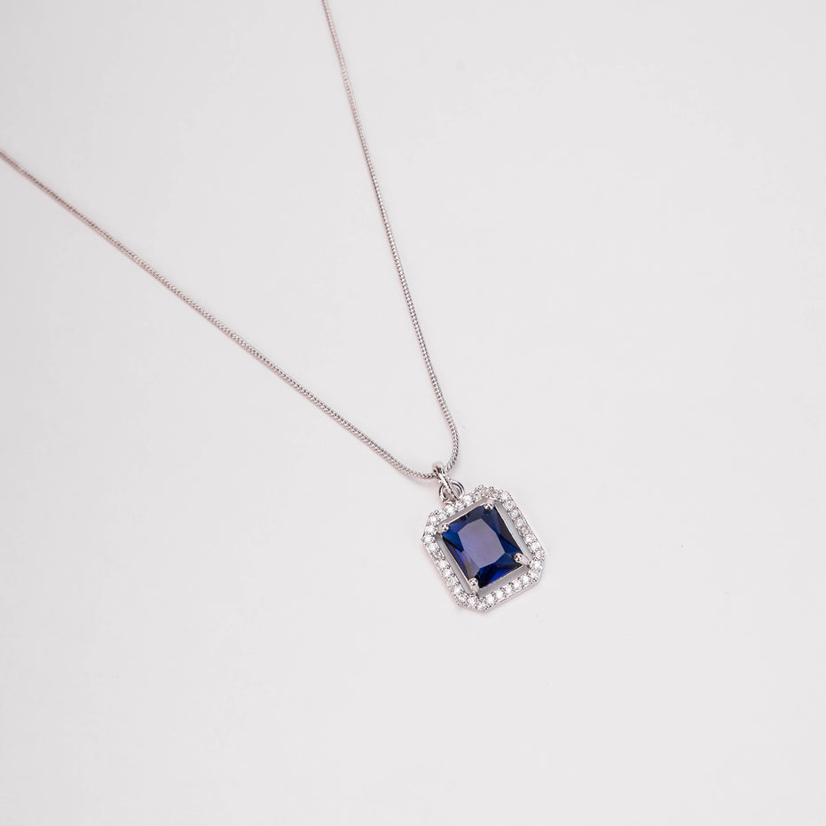 Rhodium Plated Octagon Stone Pendant with chain