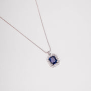 Rhodium Plated Octagon Stone Pendant with chain