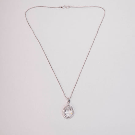 Oval Shape Rhodium Plated Pendant with chain