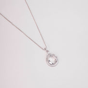 Oval Shape Rhodium Plated Pendant with chain