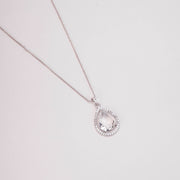 Oval Shape Rhodium Plated Pendant with chain