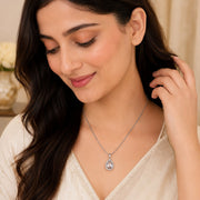 Oval Shape Rhodium Plated Pendant with chain