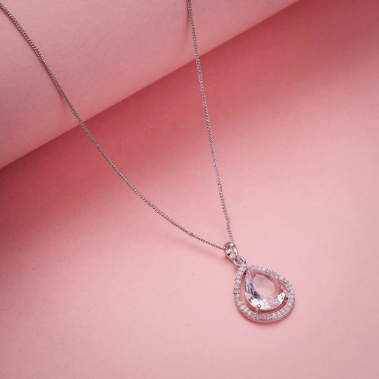 Oval Shape Rhodium Plated Pendant with chain