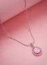 Oval Shape Rhodium Plated Pendant with chain-Mint Pink