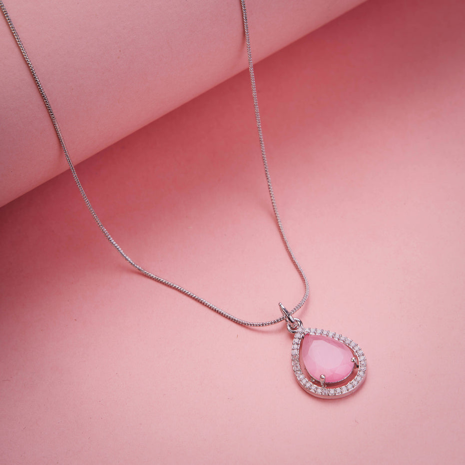 Oval Shape Rhodium Plated Pendant with chain