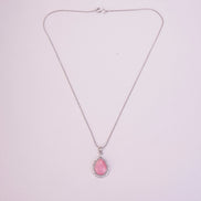 Oval Shape Rhodium Plated Pendant with chain-Mint Pink