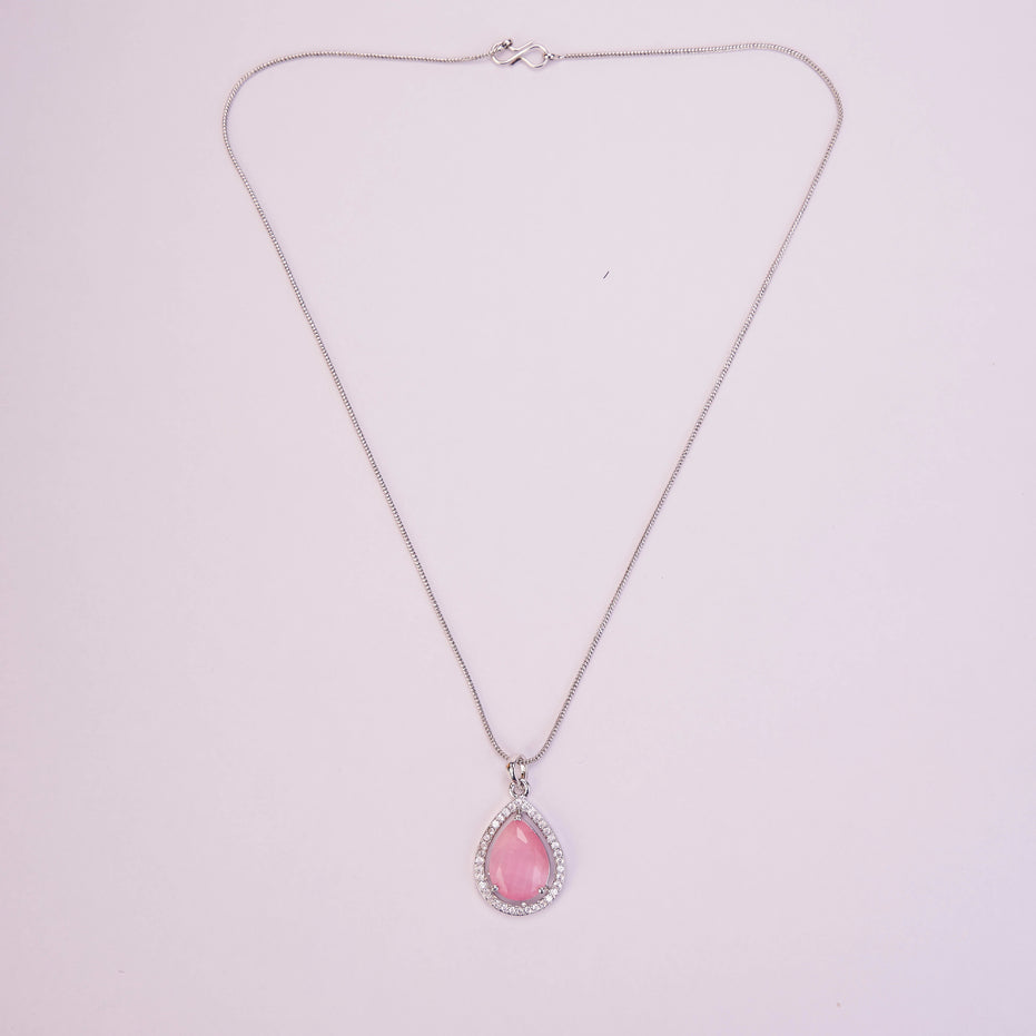 Oval Shape Rhodium Plated Pendant with chain
